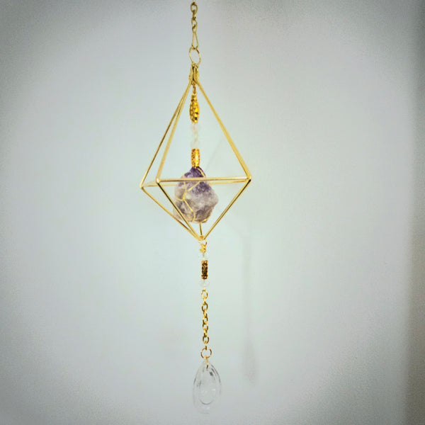 Geometric Crystal Suncatcher // single stone with Iridescent bead