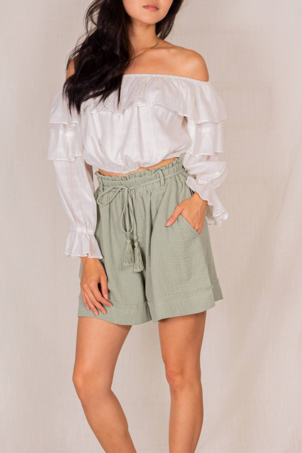 Gauze Cotton Shorts with Tassels