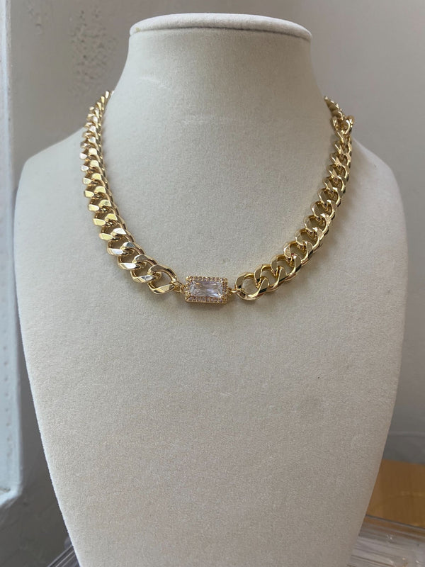 Chain Link and Gemstone Bead Accent Necklace - 6