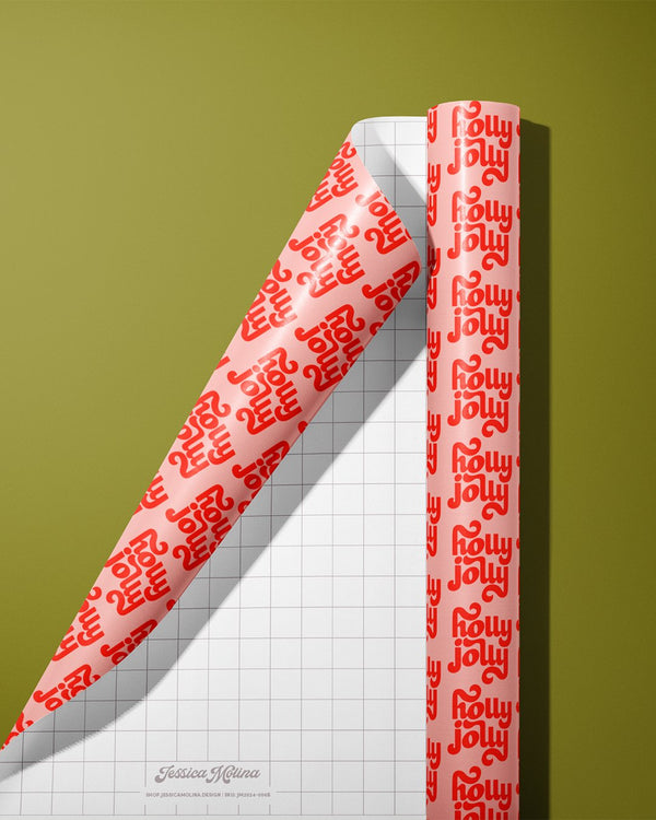 Holly Jolly Hand Lettering Pattern - Wrapping Paper Sheets - 2