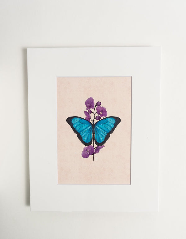 Blue Morpho Butterfly Art Print | Pink Background - 2