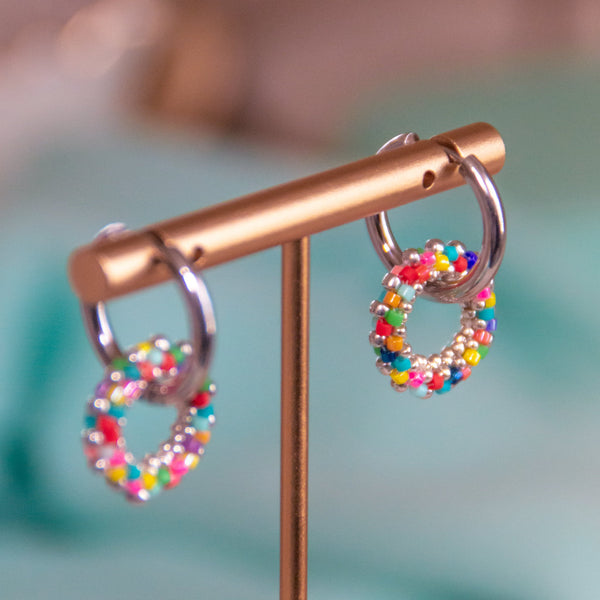 Confetti Beaded Rings Hoops  - 7