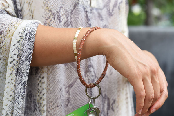 Leather Wrapped Keychain Circle Wristlet - 2