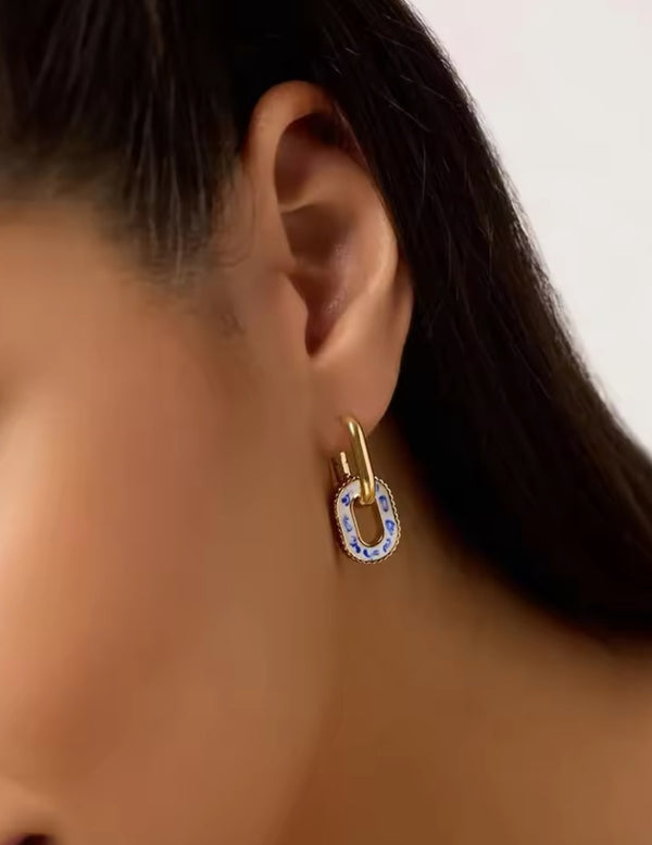 Watercolor Oval Charm Earrings - 2