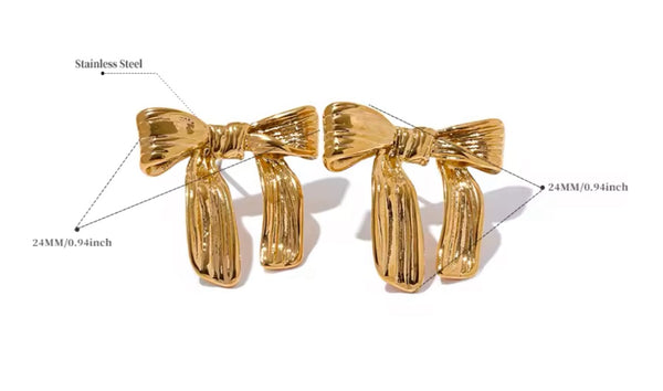 Chunky Gold Bow Earrings  - 2