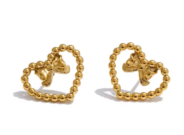 Heart Bow Knot Studs  - 2