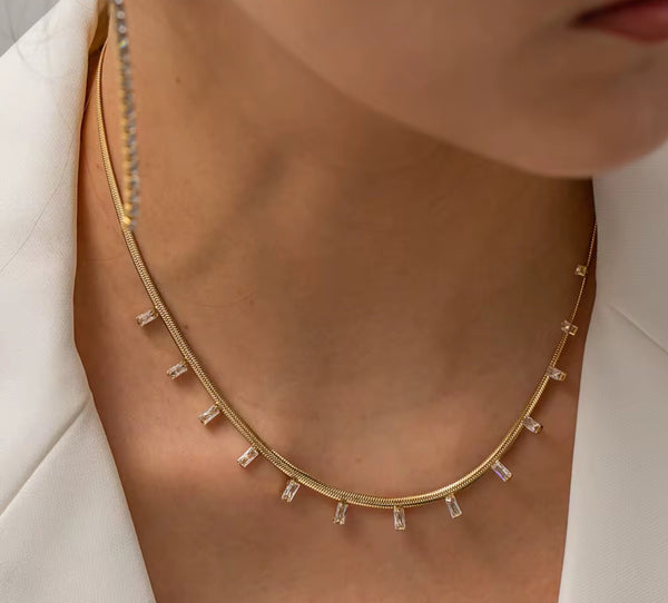 White Cz Herringbone Necklace  - 2