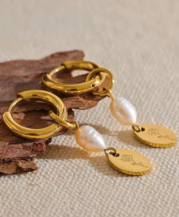 Pearl + flower dangle earrings  - 2