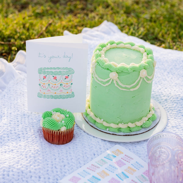 It's Your Day! Green Vintage Cake Greeting Card - 5
