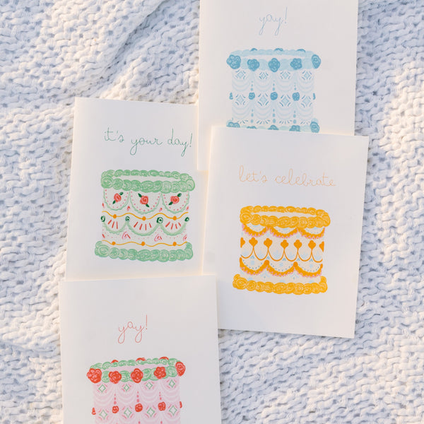 let's celebrate! Yellow Vintage Cake Greeting Card - 3