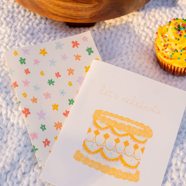 let's celebrate! Yellow Vintage Cake Greeting Card - 4