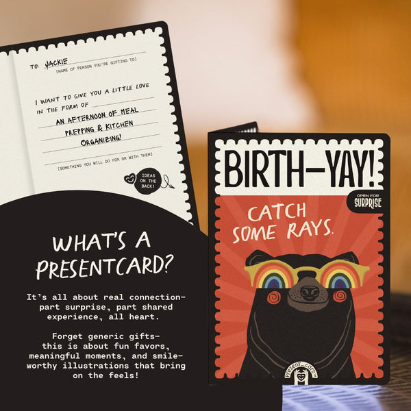 PresentCard™ Birth-Yay! Catch Some Rays Retro Rainbow Bear Birthday Card