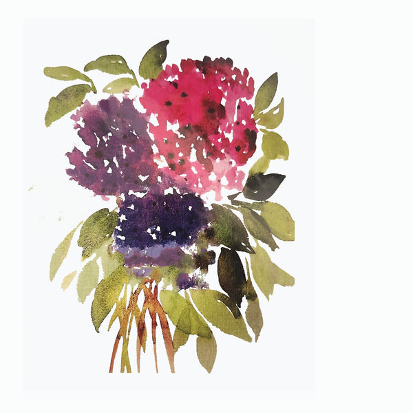 Three Hydrangeas in Watercolor Greeting Card
