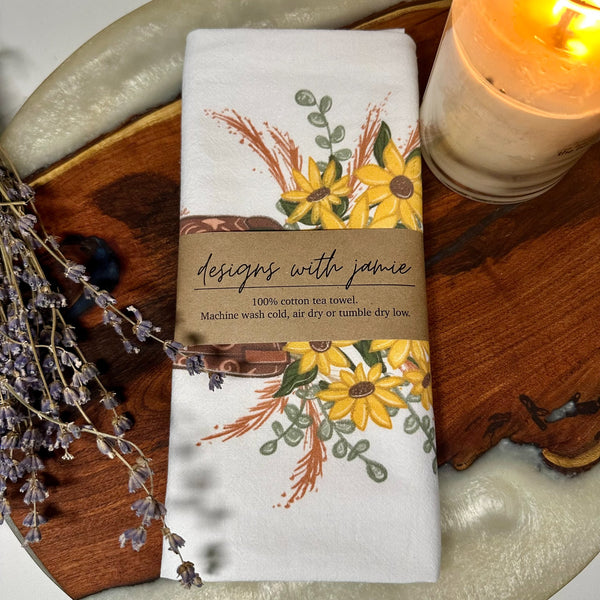 Cowboy Boots Sunflower Tea Towel