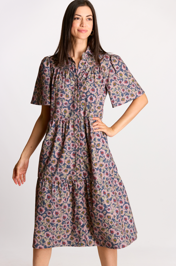 Floral Print Cotton Button Up Dress