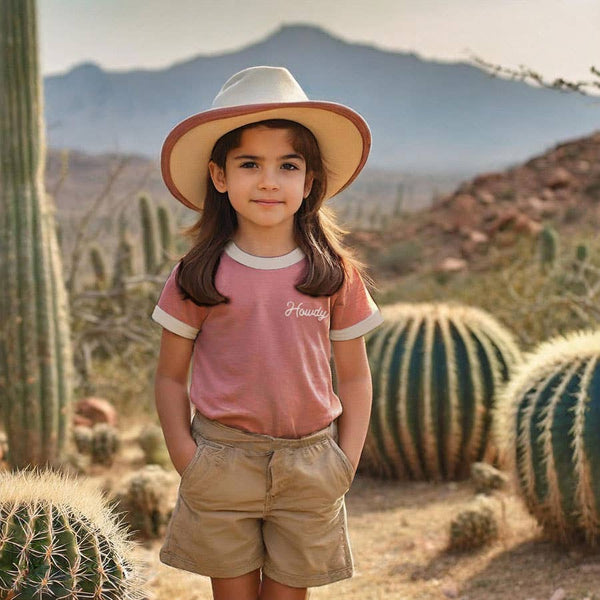 Howdy Kids Vintage Ringer Tee - Beige