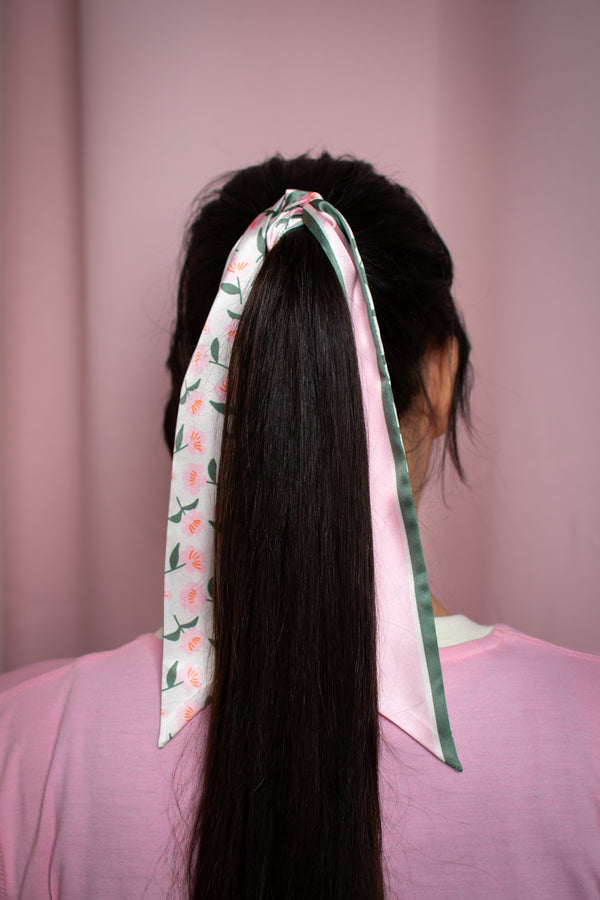 Lilac and Green Floral Skinny Scarf