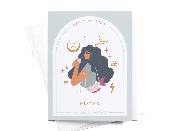 Happy Birthday Pisces Zodiac Greeting Card – DS
