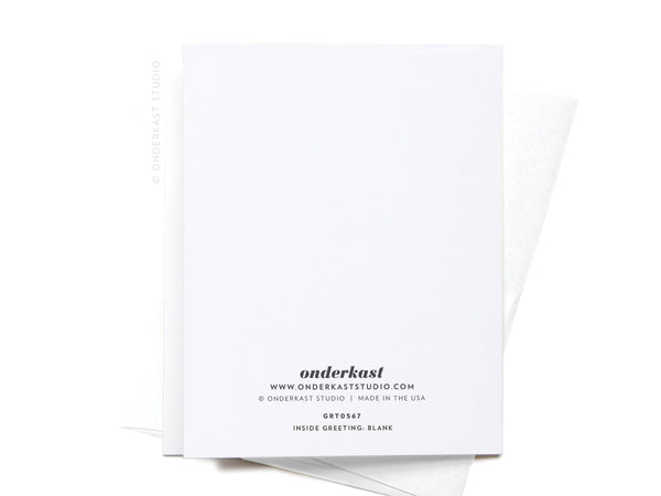 The Many Thanks Lemon Pattern Greeting Card by Onderkast Studio is shown on a white envelope against a white background—an ideal Thank You card for any occasion, with logo and website details at the bottom.