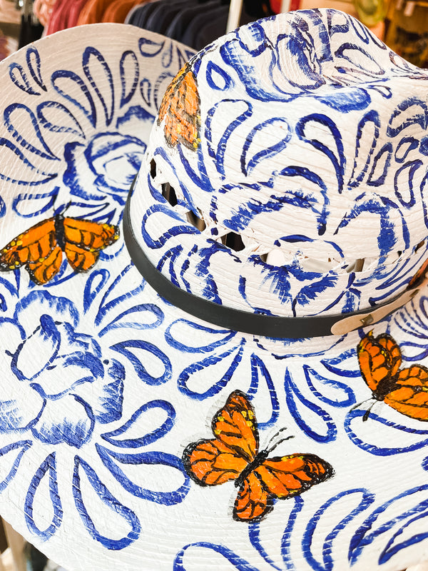 Blue Butterfly Hand-Painted Hat