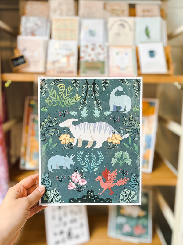 Enchanted Dinosaur Forest Art Print