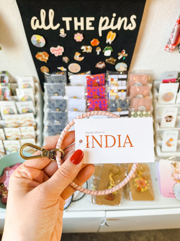 Leather Wrapped Keychain Circle Wristlet