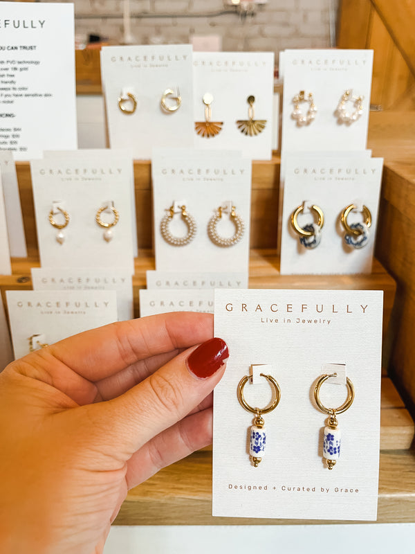 Blue Flower Dangle Drop Earrings