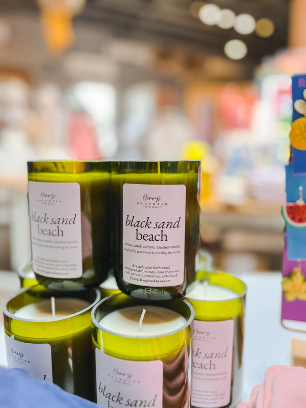 Black Sand Beach - Sweet Citrus - Wine Bottle Soy Candle