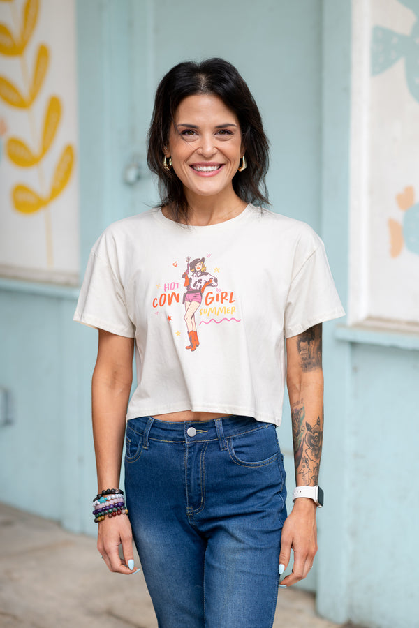 Hot Cowgirl Summer Full-Color Crop Tee