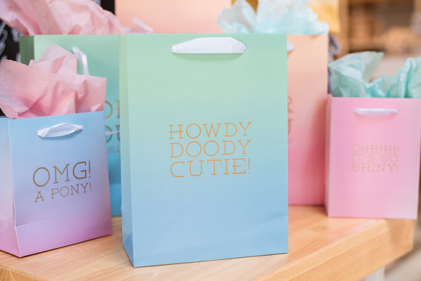 Large Gift Bag - HOWDY DOODY CUTIE - Blue/Green