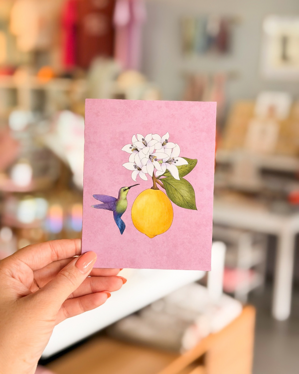 Hummingbird and Lemon Fruit Greeting Card