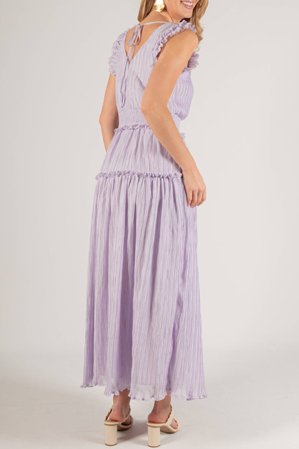 Pleated Maxi Dress with Ruffles