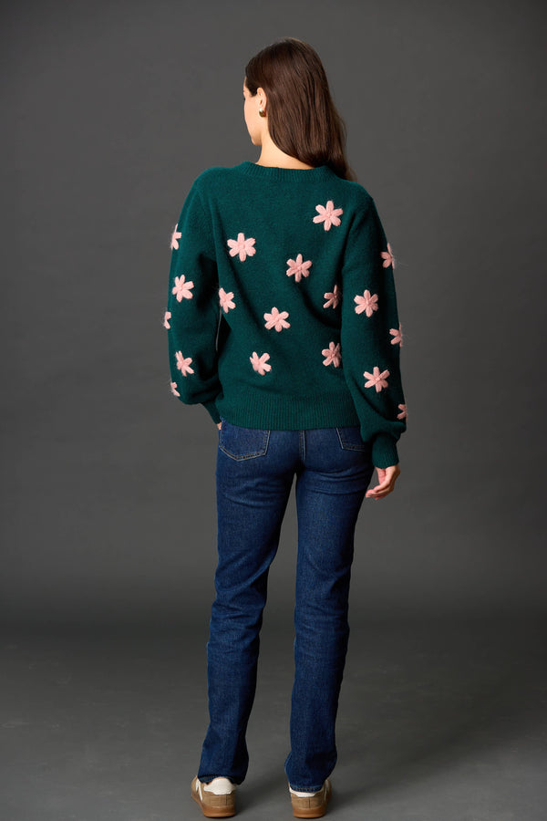 Long Sleeve Green Floral Cardigan