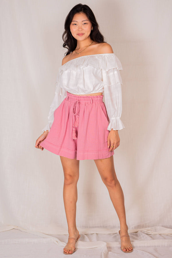 Gauze Cotton Shorts with Tassels