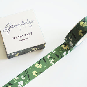 Dark Green Floral Washi Tape - 1