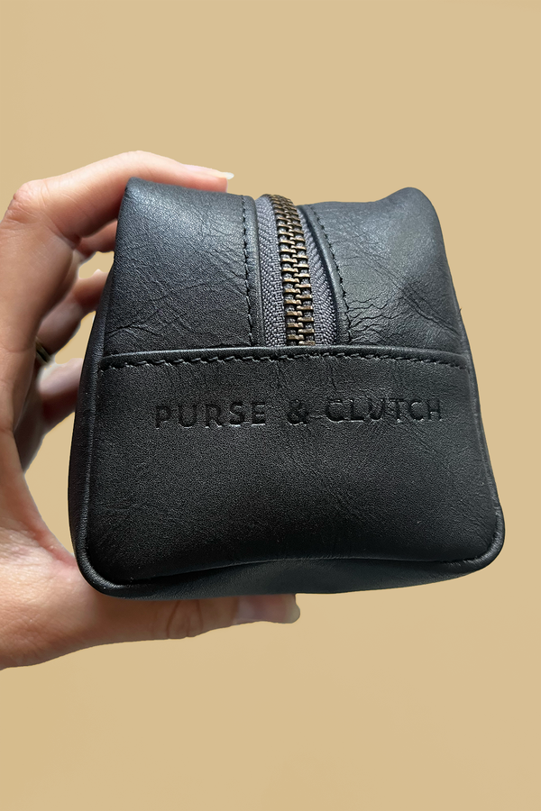 Mini Leather Dopp Kit in Black - 6