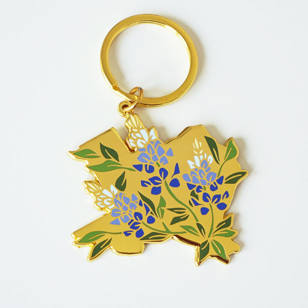Texas Bluebonnet Gold Enamel Keychain - 1