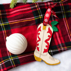 Holly Cowboy Boot Ornament - 1