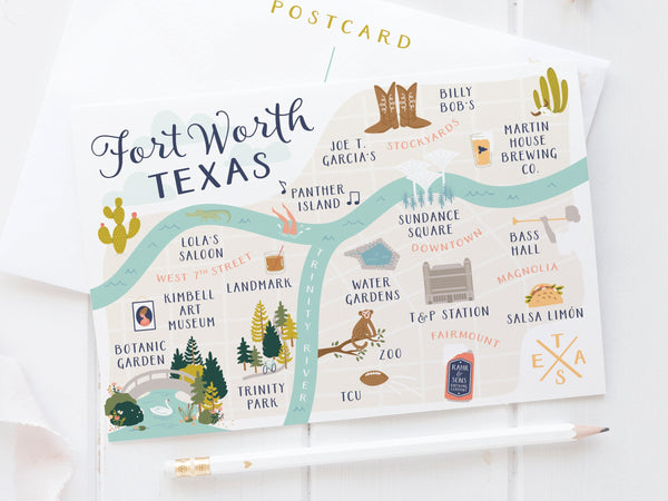 Fort Worth Map Postcard - onderkast-studio
