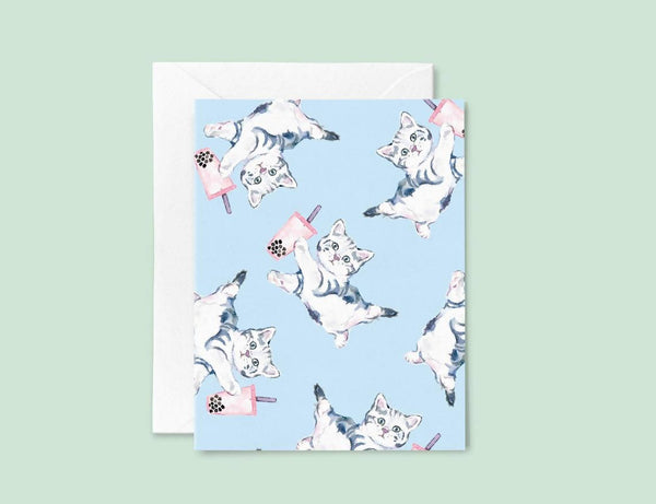 Boba Tea Cat Greeting Card