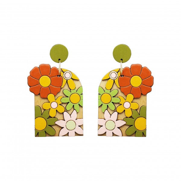 70s Burnt Orange Floral Arch Earrings