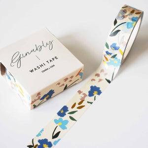 Blue Floral Gold Foil Washi Tape - 1