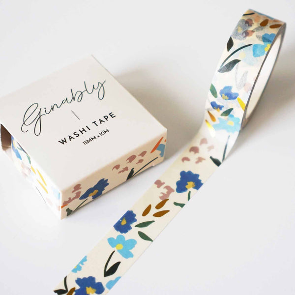 Blue Floral Gold Foil Washi Tape - 1