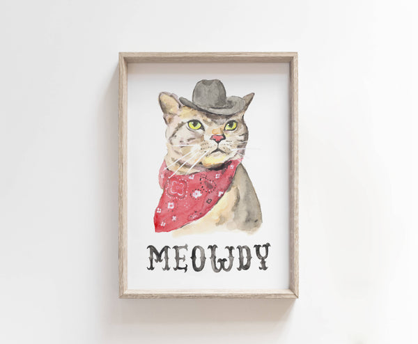 Meowdy Cat Watercolor Art Print